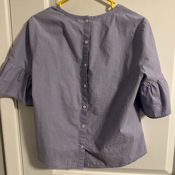 J. Crew Light Blue Ruffle Sleeve Button Back Blouse - Picture 1 of 3